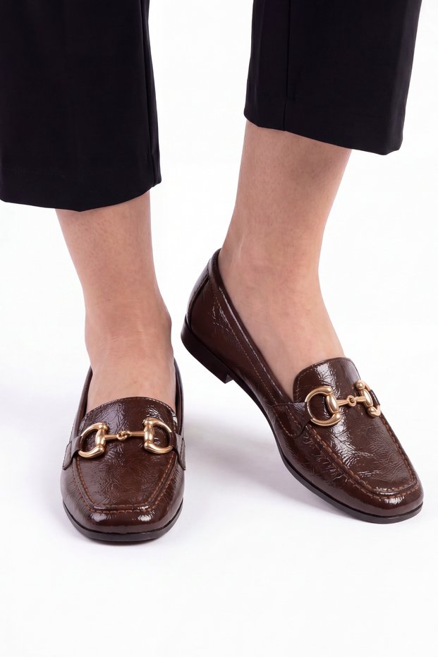 Women's Patent Leather Stylish Ballerina Shoes with Metal Accessories