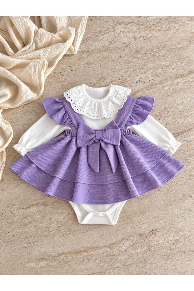 Luana Jumper Dress Bow 100% Cotton Lace Snap-Button Body Birthday Special Occasion Girls' Baby Chic Set