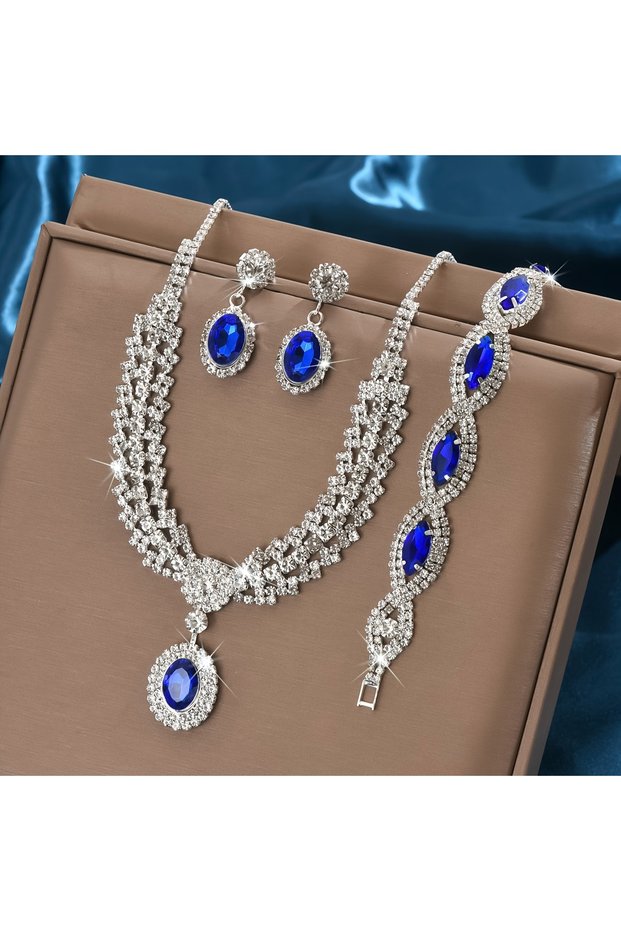 YF1176-2 Elegant Bridal Jewelry Set Necklace Earrings with Sparkling Rhinestones Perfect for Wedding