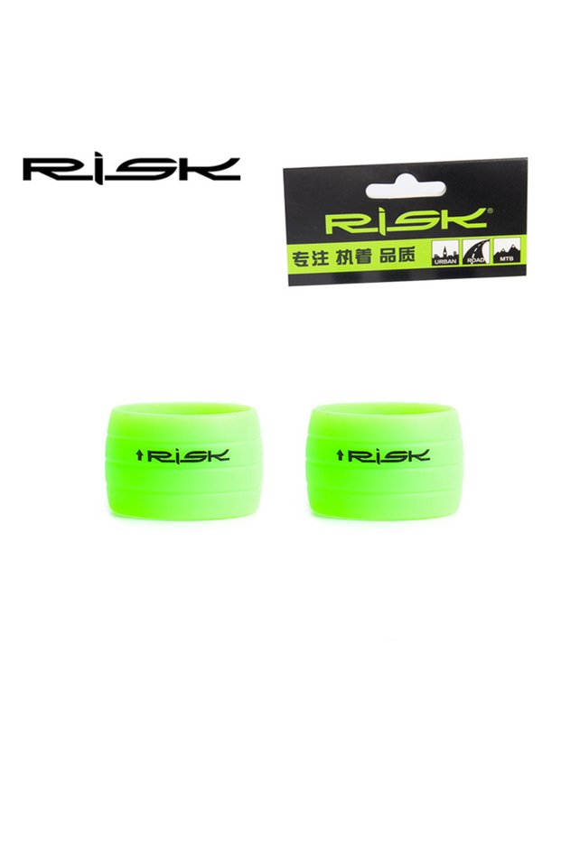 green 2pcs RISK Bicycle Bike Handlebar Strap Tape Fixing Silicone Ring Anti-Skip Rubber Sleeve Loops