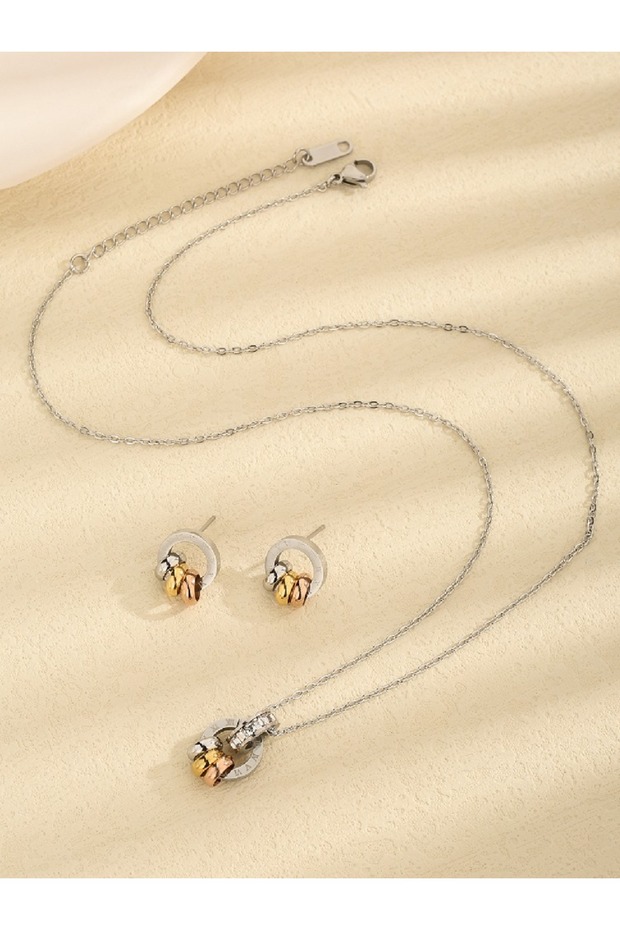 SILVER Roman digital tricolor earrings set diamond pendant necklace wholesale titanium steel jewelry