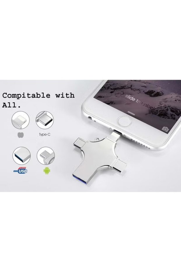 64GB 4 in 1 OTG Thumb Drive USB A USB C Micro USB and iPhone Connector for Phones Tablets and PC