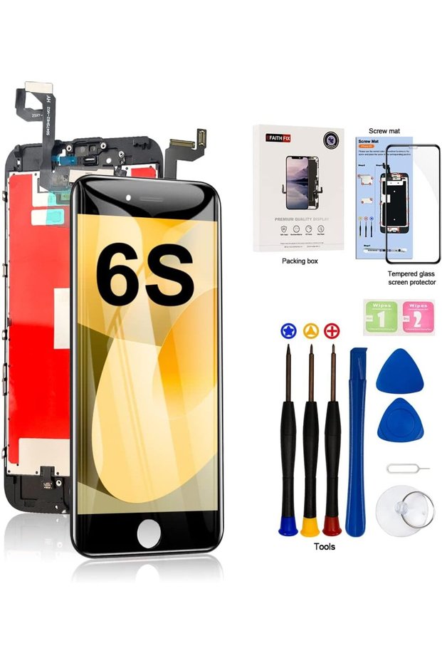 شاشة LCD بديلة لهاتف iPhone 6S، لون أسود، مقاس 4.7 بوصة، مع إطار، وشاشة تعمل بتقنية اللمس ثلاثي الأبعاد.