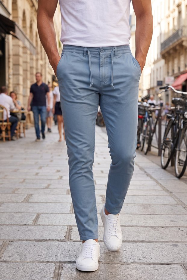 Men's Slim Fit Lycra Blue Jogger Pants – Elastic Waist Drawstring Flexible Sports Pants 2700523