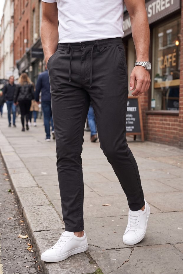 Men's Slim Fit Lycra Black Jogger Pants – Elastic Waist Drawstring Flexible Sports Pants 2700523
