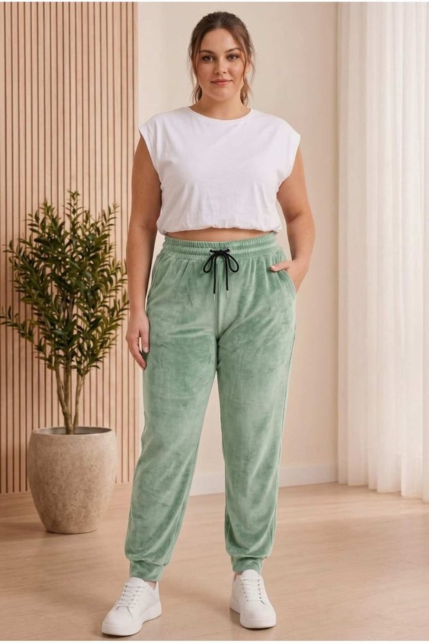 Soft Textured Velvet Trousers Plus Size