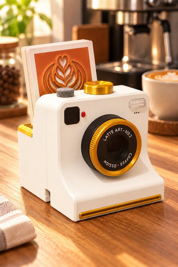 Latte Art V2 Coffee Topper Pattern and Decoration Apparatus, Barista Accessory, 4 Pattern Cards and 2 Replacement Screens