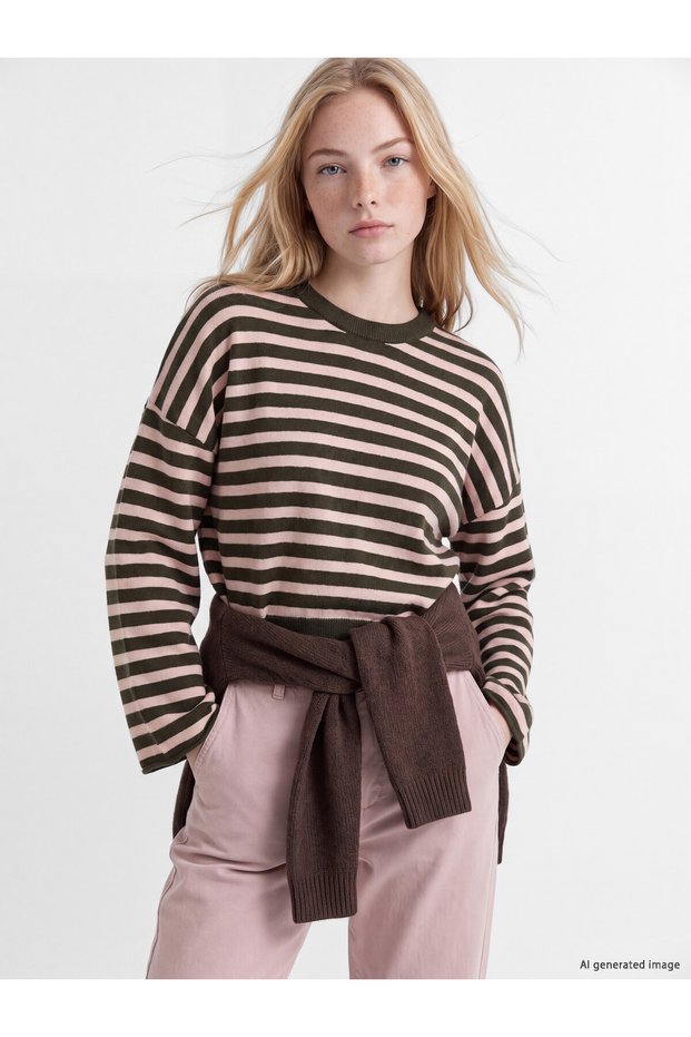 Peak New Season Pink Striped Oversize Women's Knitwear Sweater