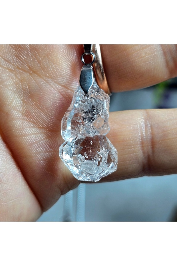 Herkimer Diamond - Herkimer Quartz Crystal Natural Stone Necklace -1 - Stainless Steel Chain (Only Hand Made)