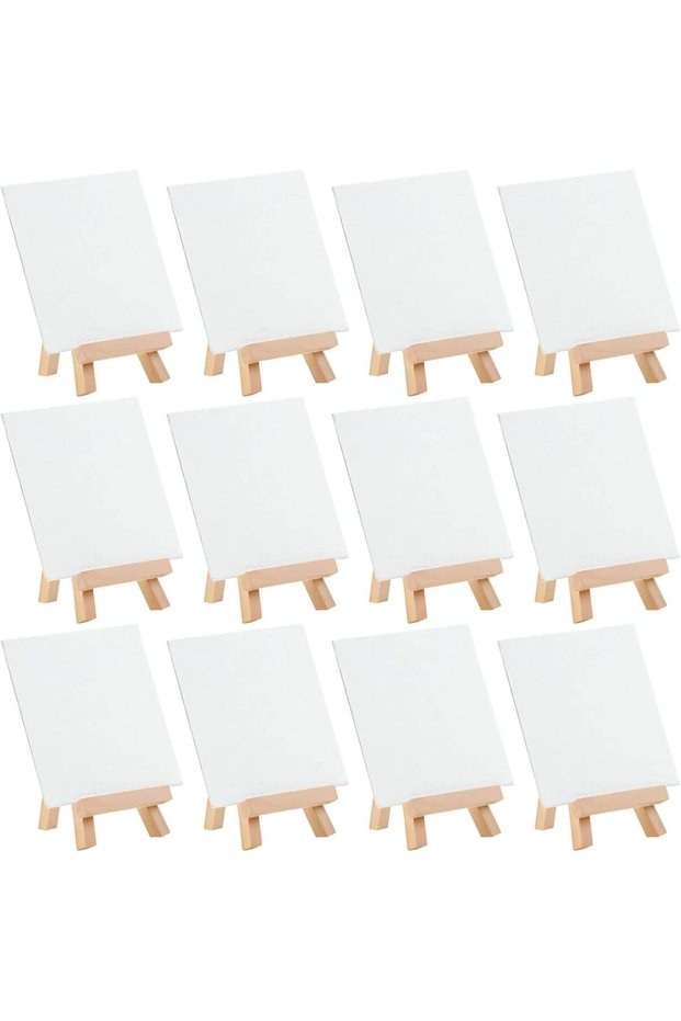 Mini Canvases with Easels, 12 Pack Small Canvas Panel with Tabletop Easels, Mini Canvas Panels, and