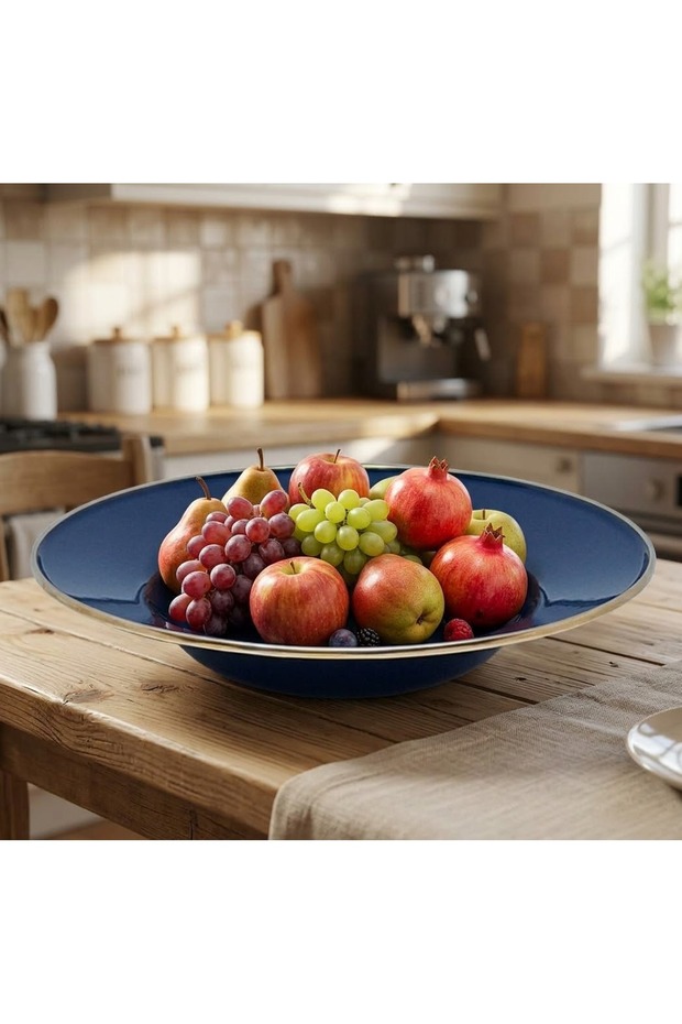 30 cm Large Size Dark Blue Enamel Fruit Bowl, Salad Plate, Presentation Dish