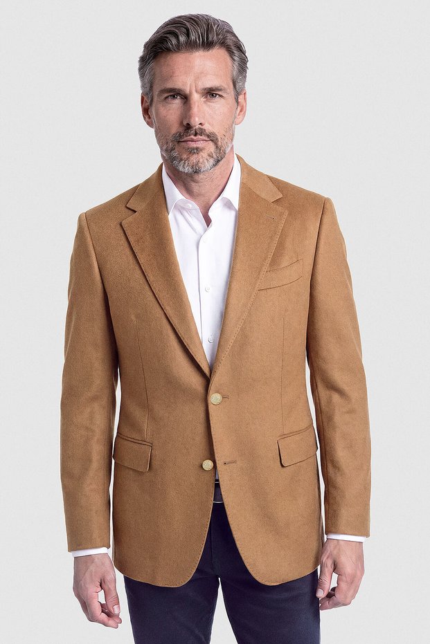 Camel Suede Textured Buttoned Blazer Jacket