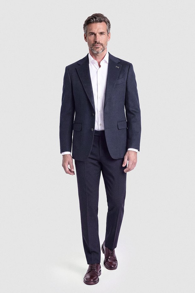 Dark Navy Blue Suede Textured Buttoned Blazer Jacket