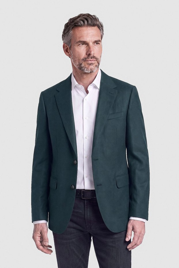 Green Suede Textured Buttoned Blazer Jacket