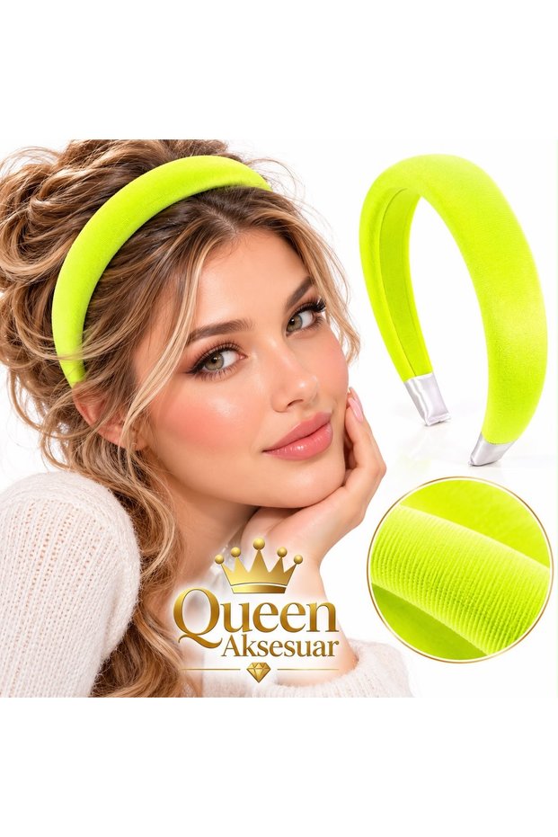 Plain Simple Neon Yellow Reflective Velvet Crown for Women and Children, 2cm Wide