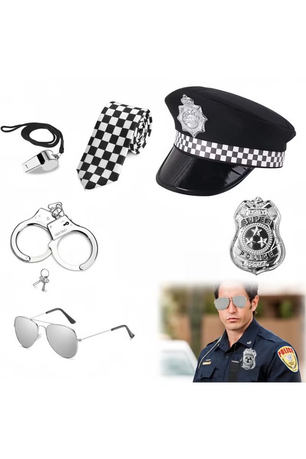 8Pcs Police Fancy Dress Set Police Costume Police Pretend Play Accessories Unisex