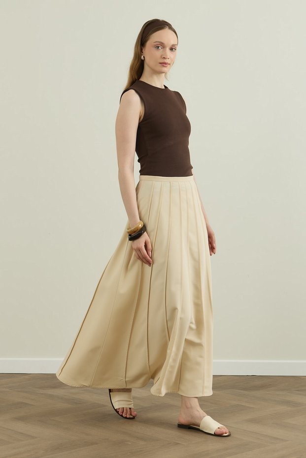 Ribbed Cotton Gabardine Flared Skirt