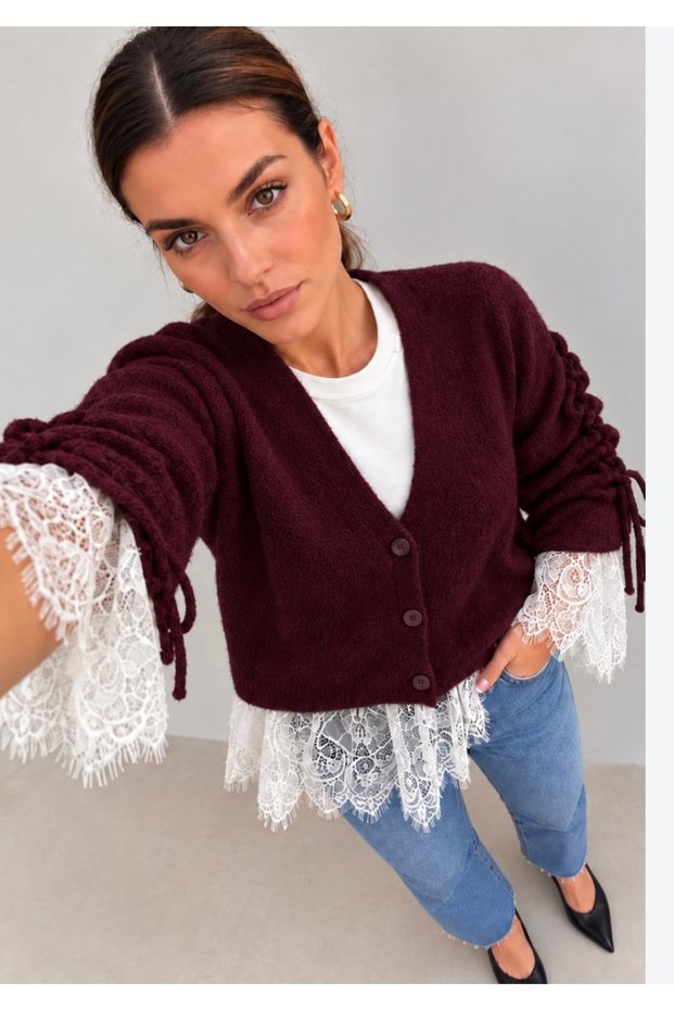 Premium Soft Cardigan with Lace Detail on the Sleeves
