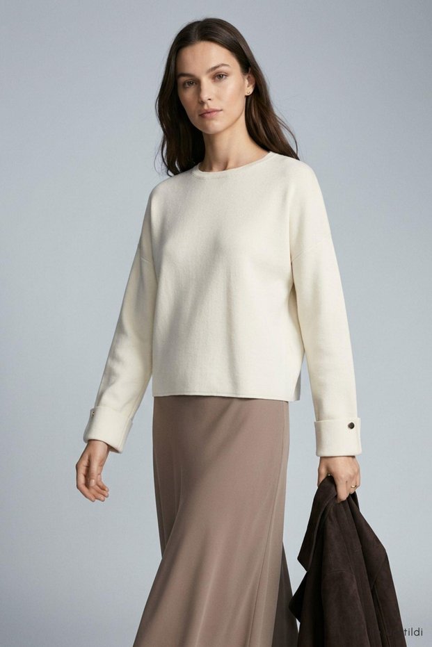 Crew Neck Cufflink Sweater 2590 Natural