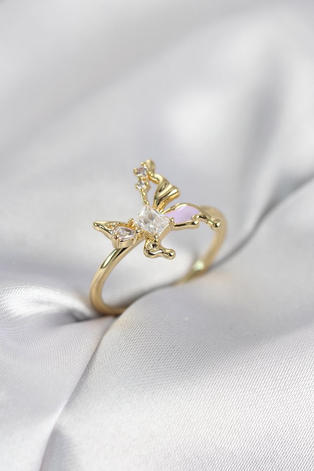 Gold Color Butterfly Model Zircon Stone Women's Ring