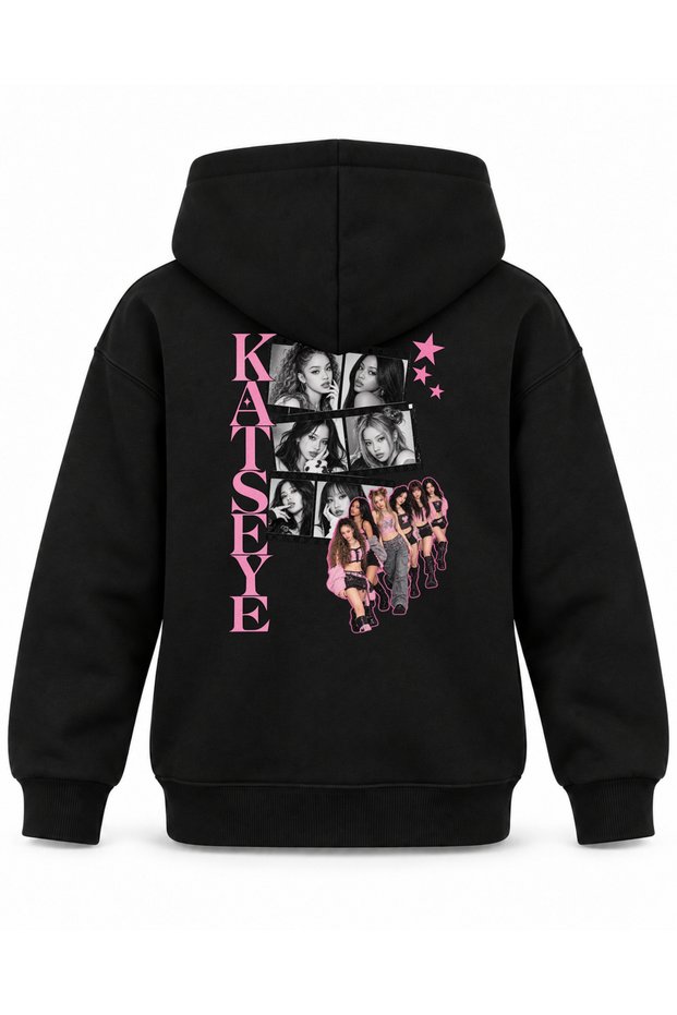 Katseye Magazine Strip Printed Children's Hooded Sweatshirt