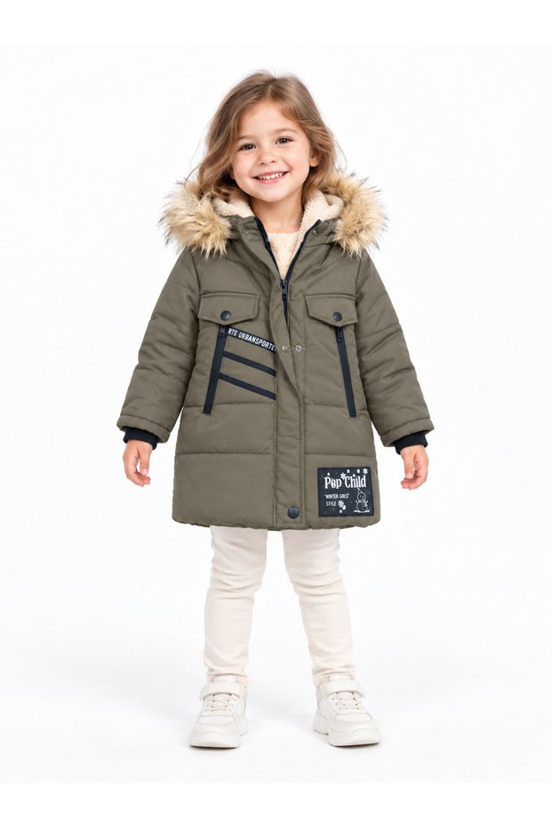 77010-26 Girl's Fur Hooded Quilted Puffer Coat 2-5 Years