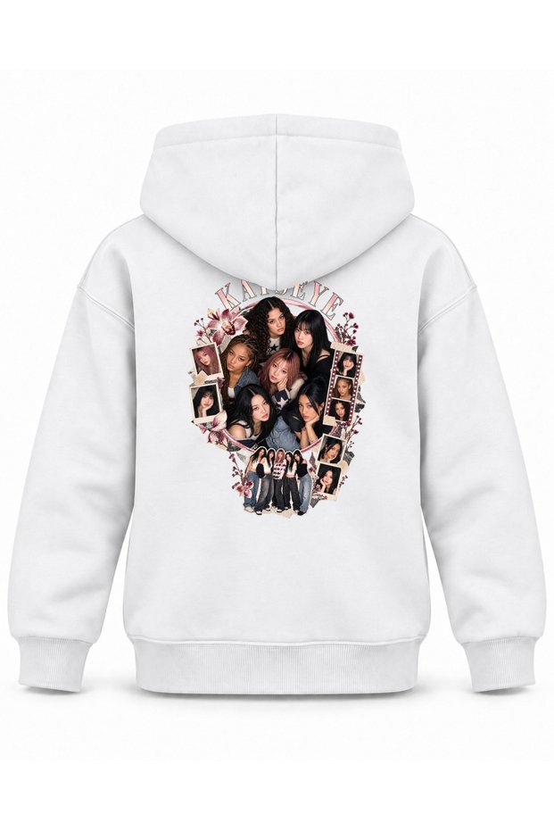 Katseye Flower Press Portrait Printed Children's Hooded Sweatshirt