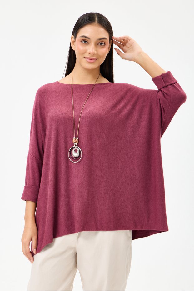 Women's Burgundy Italian Collared Oversize Lycra Knitwear Sweater Size 40 - 48