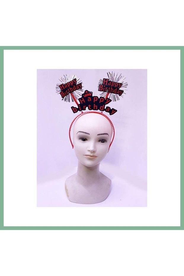 Happy Birthday Written Neon Red Color Birthday Crown with Tassels 22X19 cm Bsk2026