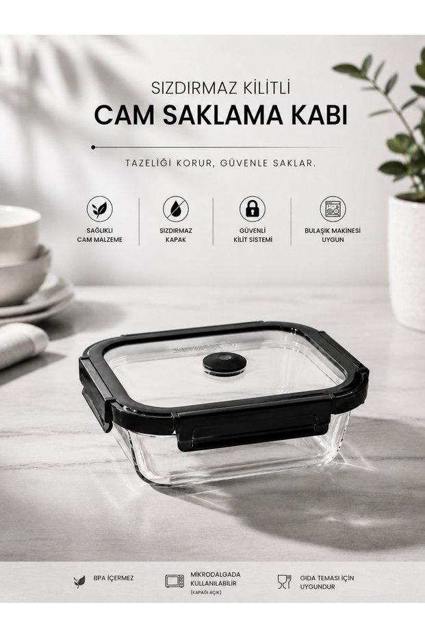 Glass Storage Container and Borcam 640 ml - Black