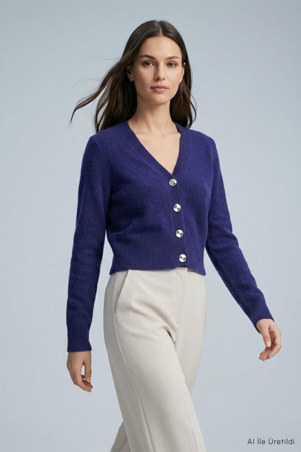 V-Neck Button Detailed Short Cardigan 2533 Laci