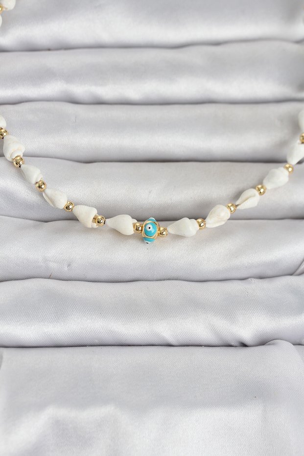 Natural Sea Shell Stringed Evil Eye Model Necklace
