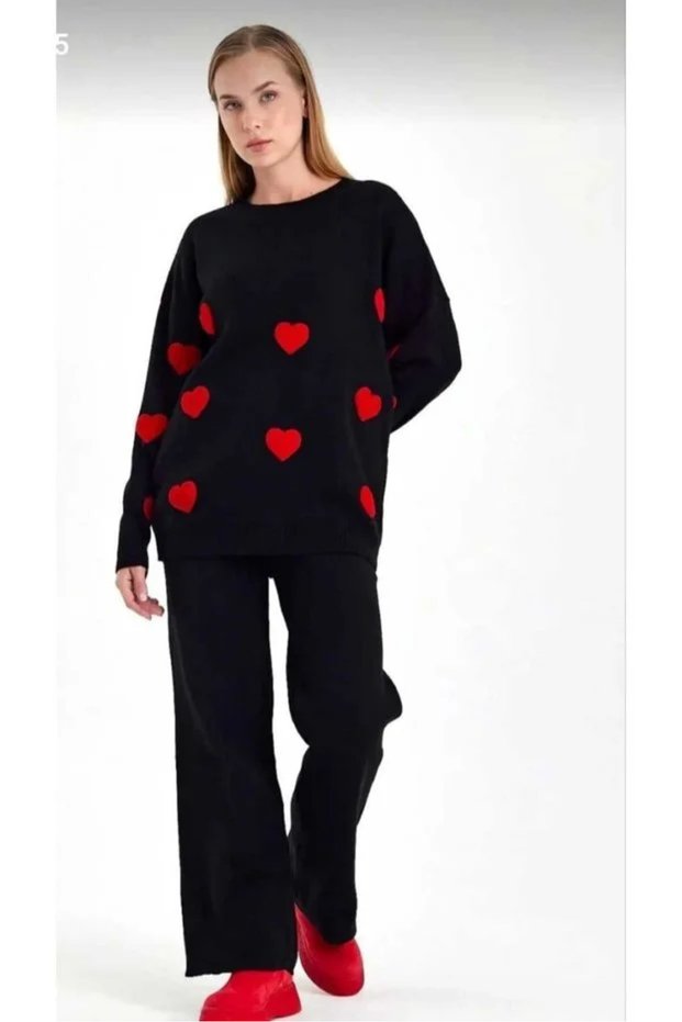 Heart Sweater Pants Two-Piece Knit Set