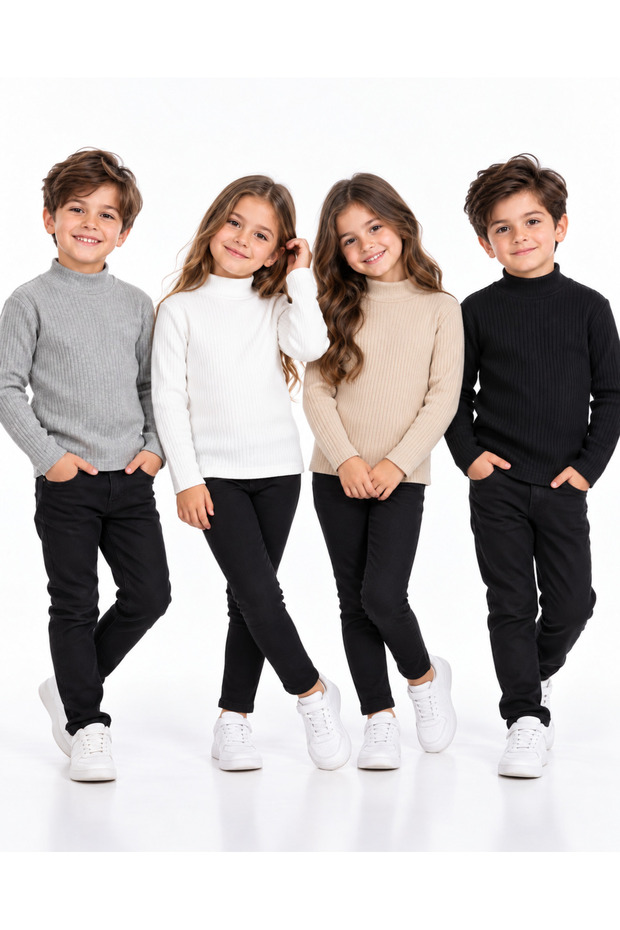 Ribbed Half-Turtleneck Unisex Boys' and Girls' Turtleneck Sweater 4 Colors (4 Pieces)