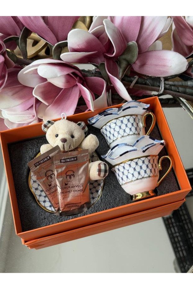 Gift Porcelain Turkish Coffee Cup Asteria for 2 People 9 Pieces