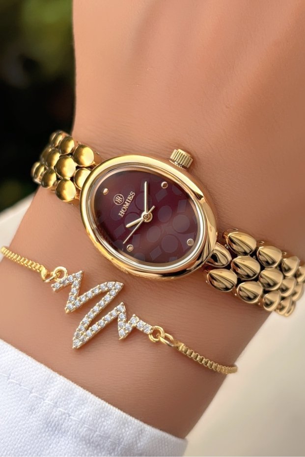Gold Color - Women's Wristwatch with Calendar - Waterproof - Comes with Bracelet as a Gift