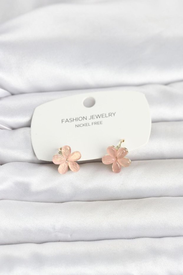 Brass Gold Color Pink Flower Model Children's Earrings