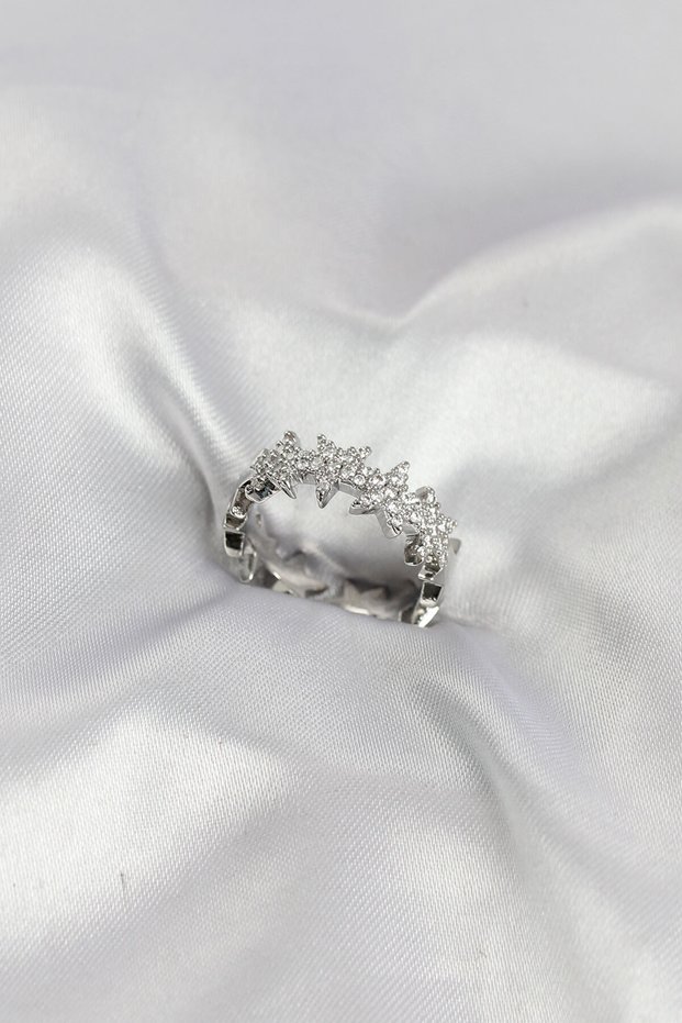 Silver Color Brass Row Star Model Zircon Stone Women's Ring
