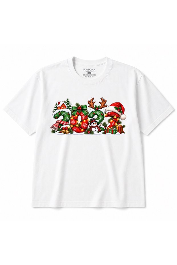 Christmas 2027 – Festive Snowman, Reindeer & Santa Hat Graphic T-Shirt