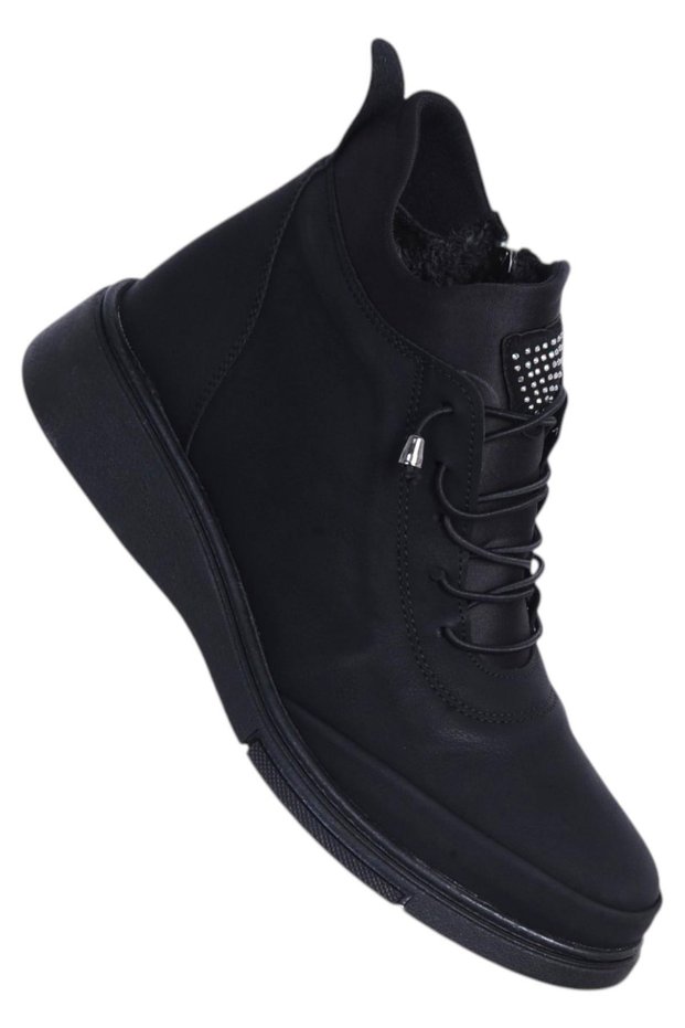 Estelle 840 Emerald Black Women's Flat Boots with Fur Inside