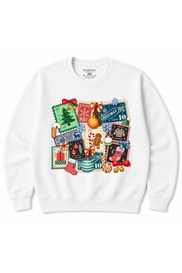 Christmas Postcard Magic – Vintage Holiday Stamps Graphic Sweatshirt