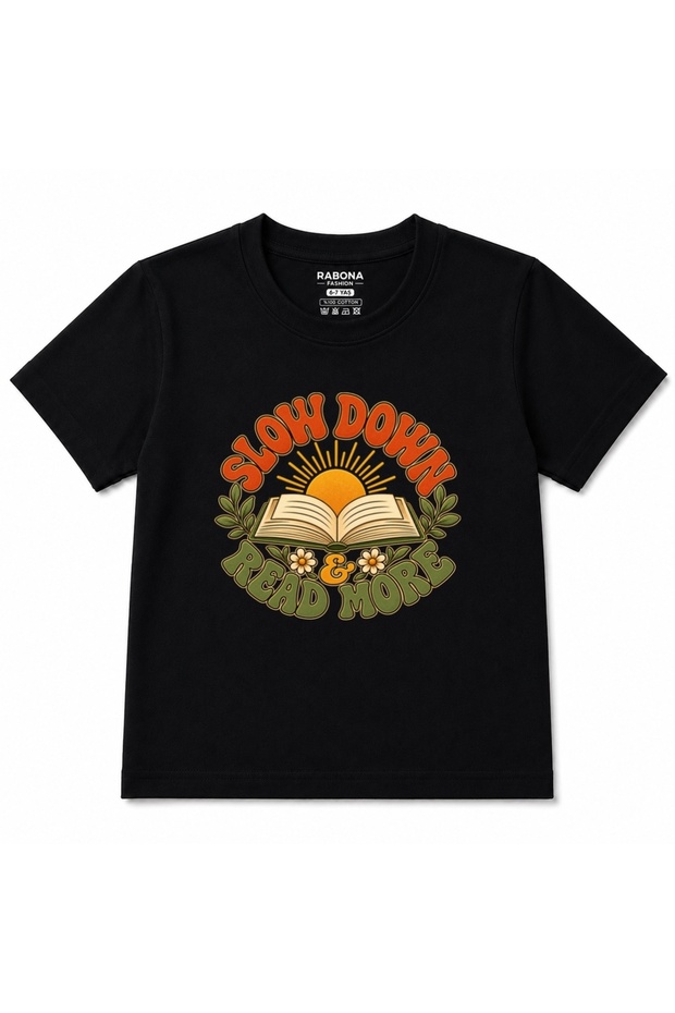 Slow down & Read More - Retro Sunrise Book Lover Kids Graphic T-Shirt