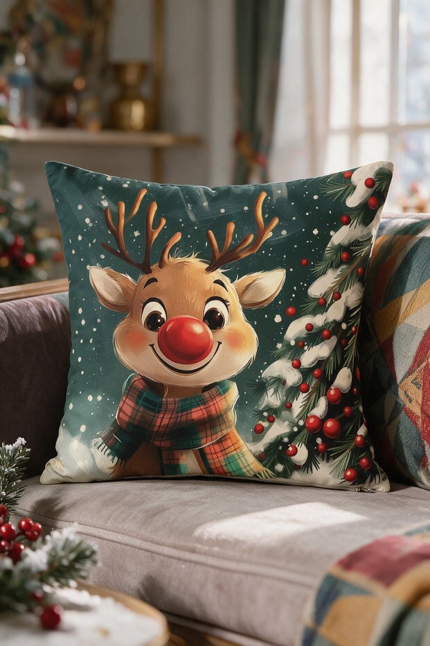 New Year Themed Throw Pillow Cover 43X43 cm Digital Printed Decorative New Year Pillow Cover Gift