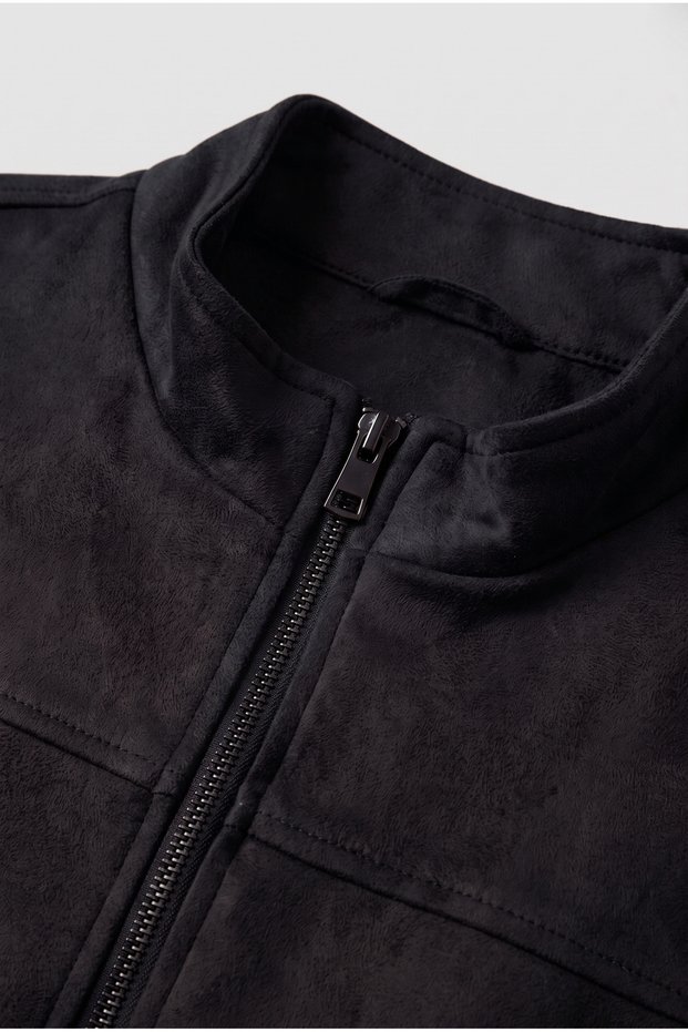 Seasonal Slim Fit Stand Collar Basic Suede Jacket