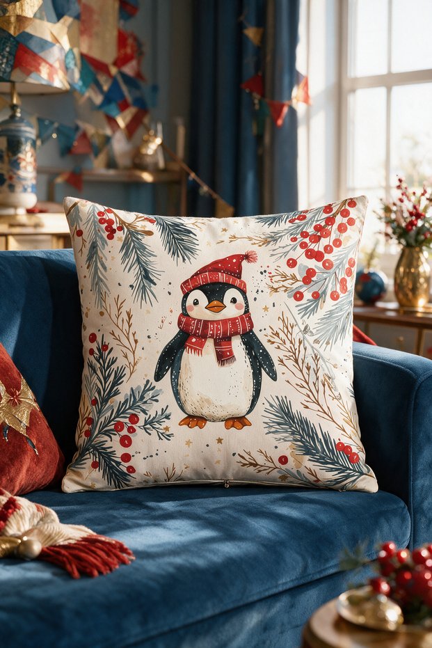 New Year Themed Throw Pillow Cover 43X43 cm Digital Printed Decorative New Year Pillow Cover Gift