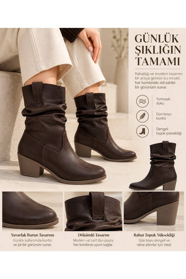 Thick Heel Gathered Model Trendy Women's Boots