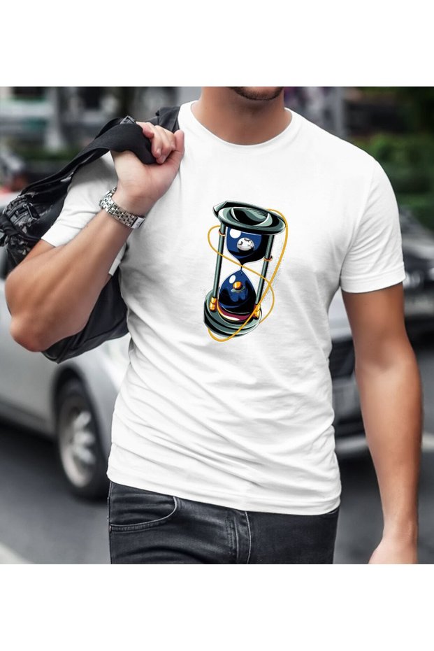 Sand Clock Design White T-Shirt-1