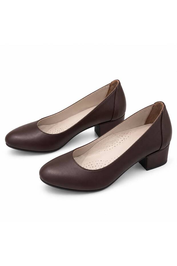 Women's Genuine Leather Round-Toe Short Thick-Heeled Classic Shoes