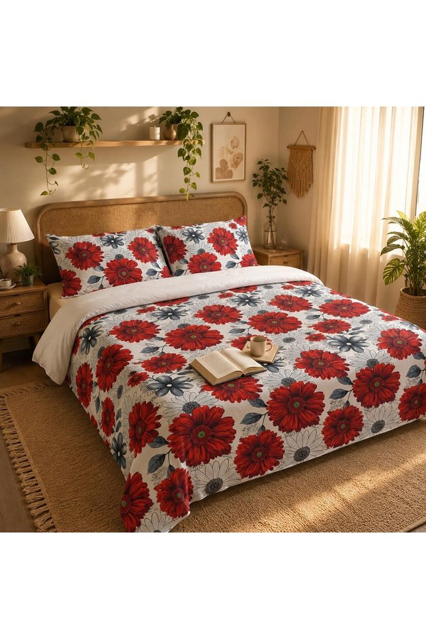 Floral Printed Double Bed Sheet Set with 2 Pillow Covers
