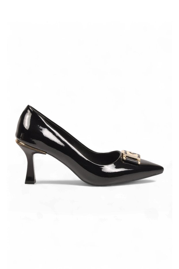 Thin Heeled Buckle Stylish Special Occasion Evening Black Patent Leather Women's Evening Dress Shoes Pc-56203